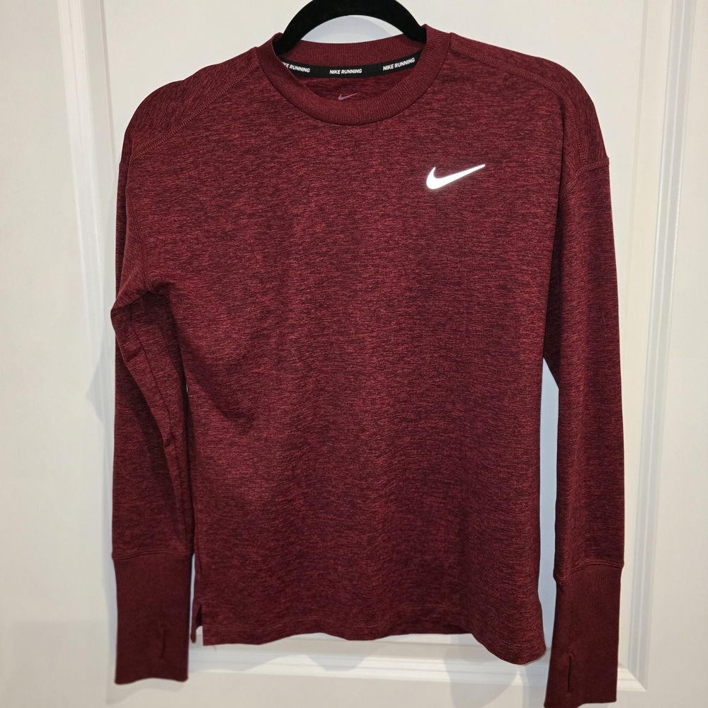 Nike‎ Running Red Long Sleeve Shirt XS Dri Fit Burgundy Men/Women